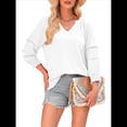 thumbnail image 2 of Blusas de 3/4 para Mujer, Plisadas, Informales, de Negocios, con Cuello en V, Holgadas, para Oficina L, 2 of 7