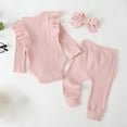 thumbnail image 3 of LAPAKIDS Newborn Baby Girls Outfits Ribbed Clothes for Infant Girl Ruffle Top + Pants + Headband 3-6 Months, 3 of 6