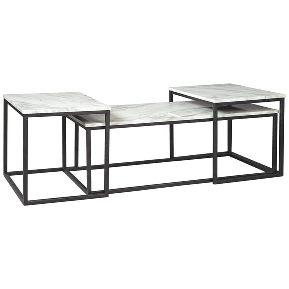 Signature Design by Ashley Donnesta Contemporary 3-Piece Table Set, Includes Coffee Table and 2 End Tables , Black & White