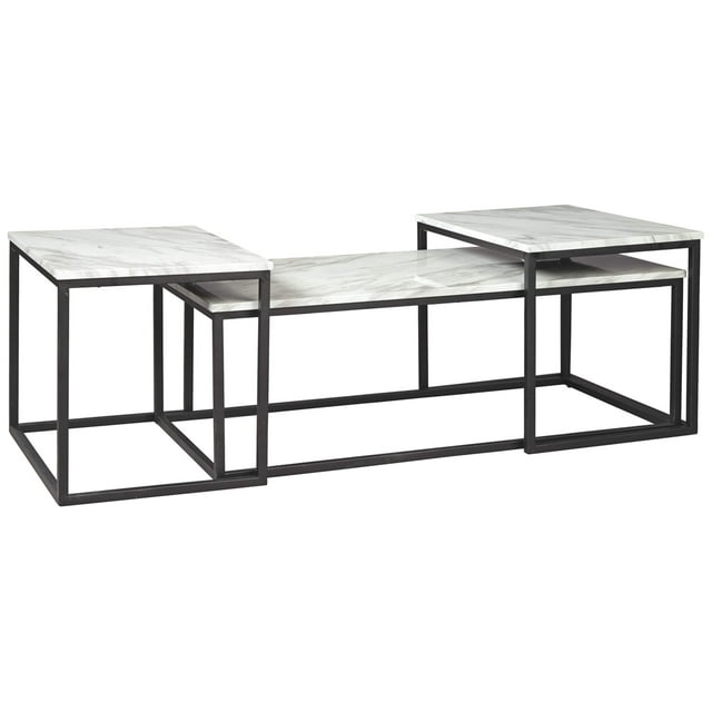 Signature Design by Ashley Donnesta Ensemble Contemporain de 3 Tables, Comprend une Table Basse et 2 Tables d'Appoint, Noir et Blanc