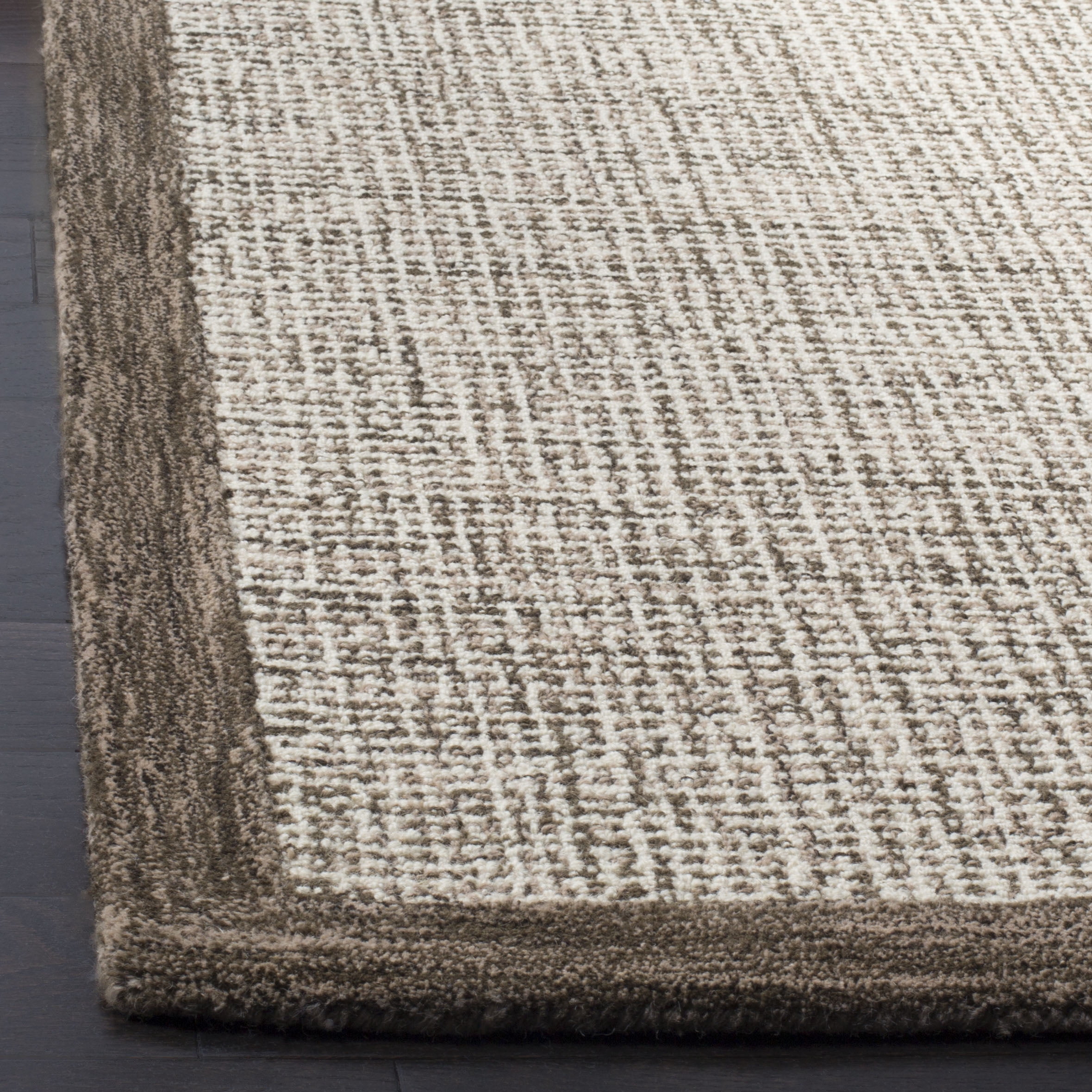 SAFAVIEH Abstract Clive Bordered Wool Runner Rug, Brown/Ivory, 2'3" x 12'