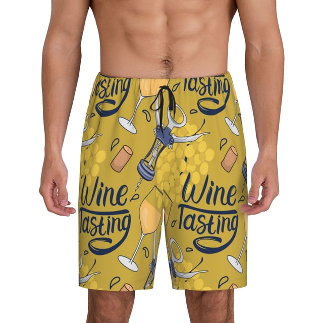 Balery White Wine Seamless Pantalones cortos de pijama de punto de algodón para hombre con cinturilla y bolsillos-XX-Large
