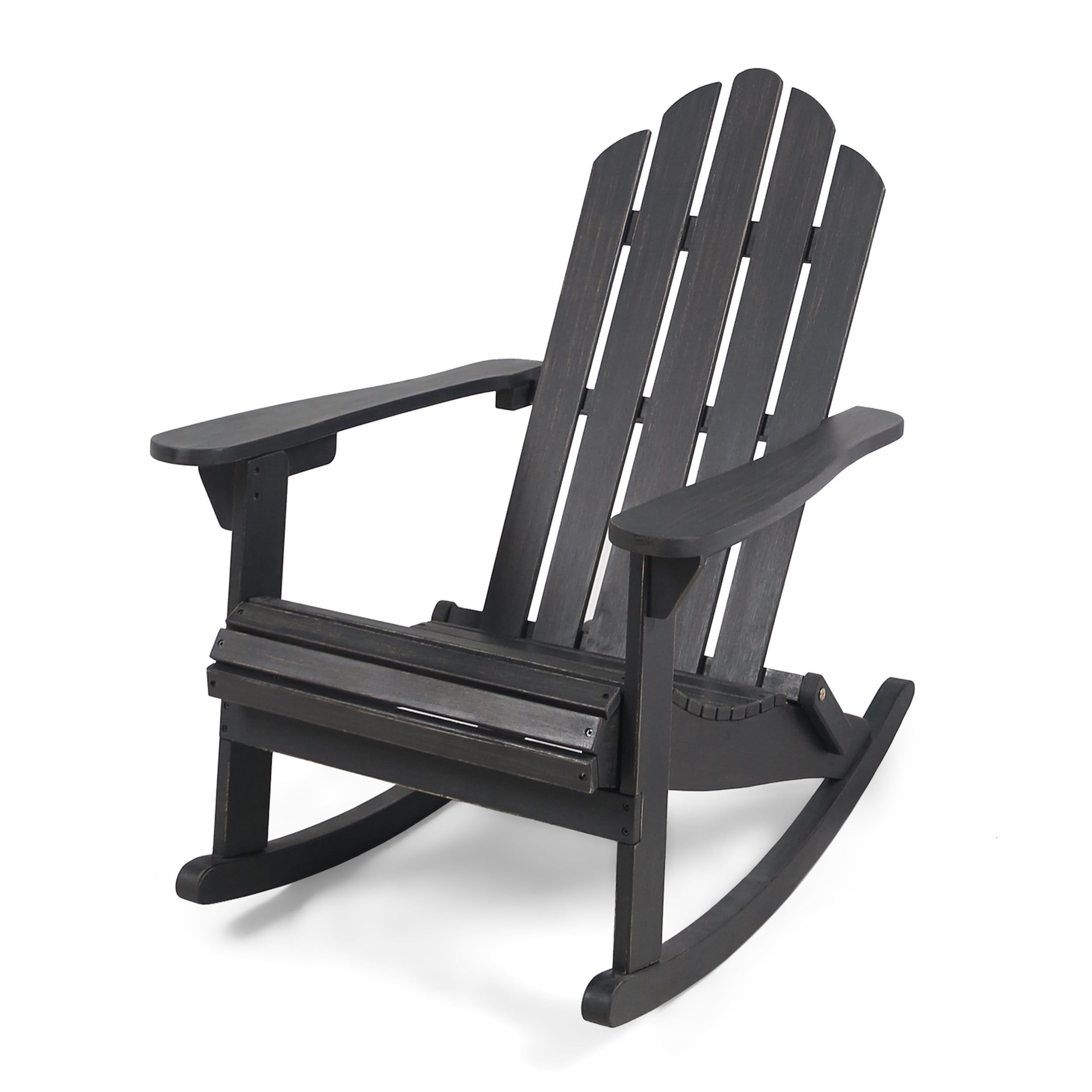Outdoor Adirondack Rocking Chair, Solid Acacia Wood Swing Rest Seat for Patio Garden, Dark Gray