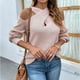 thumbnail image 3 of Suéter de punto con mangas abullonadas y cuello cruzado con hombros descubiertos de color sólido para otoño e invierno para mujer, 3 of 6
