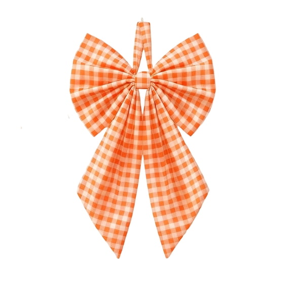 Halloween Checkered Bow, Plaid Pattern Satin Decorative Bow with Hanging Loop for Front Door, Wreath, Tree Topper Decoration