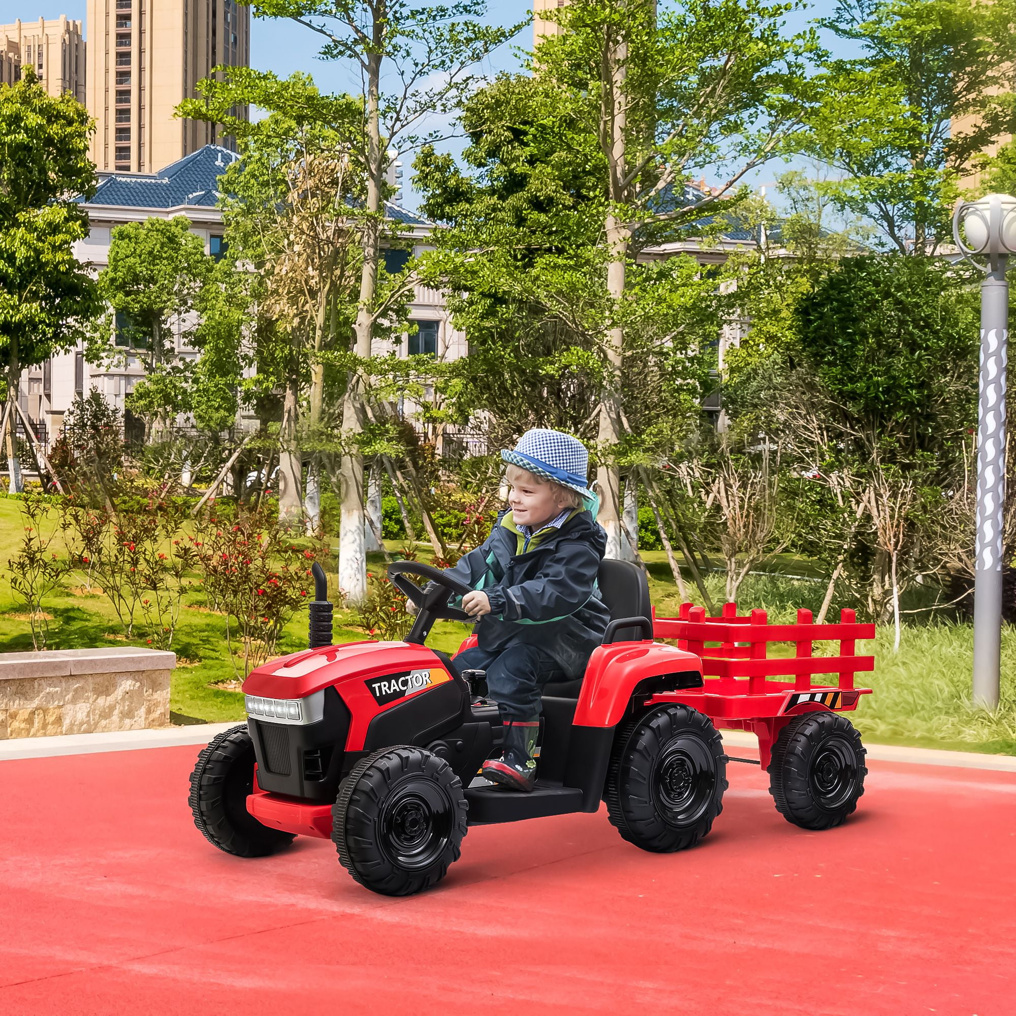 Private Jungle 35W/12V Kids Tractor, Electronic Ride On Tractor, Kid Tractor Vehicle with LED Lights, Red