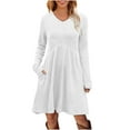 thumbnail image 4 of Maplenight Long Sleeve Sweater Dress for Women Casual Ribbed Knit Fall Dress V Neck Empire Waist Midi Dresses, 4 of 8