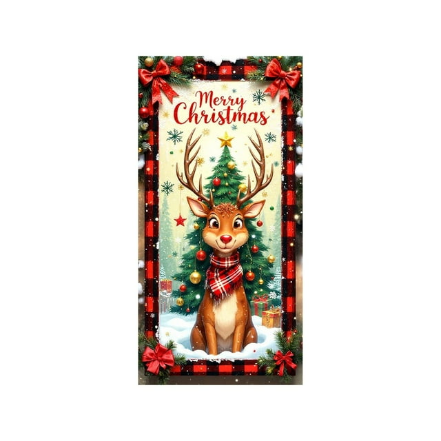Qiulaii 3 Pcs Rideau de Porte Festif Père Noël - Décoration de Fête, Tissu Polyester Durable, Installation Facile pour Porte d'Entrée et Décoration Murale 35*71 Po
