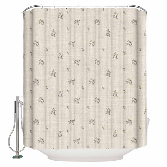 Small Stall Shower Curtain 36x78 Inch Narrow Half Size Purple Floral Bath Curtains Bathroom Decor Spring Summer Pastoral Botanical Burlap Waterproof Fabric Shower Curtain Set with Hooks 36 Inch