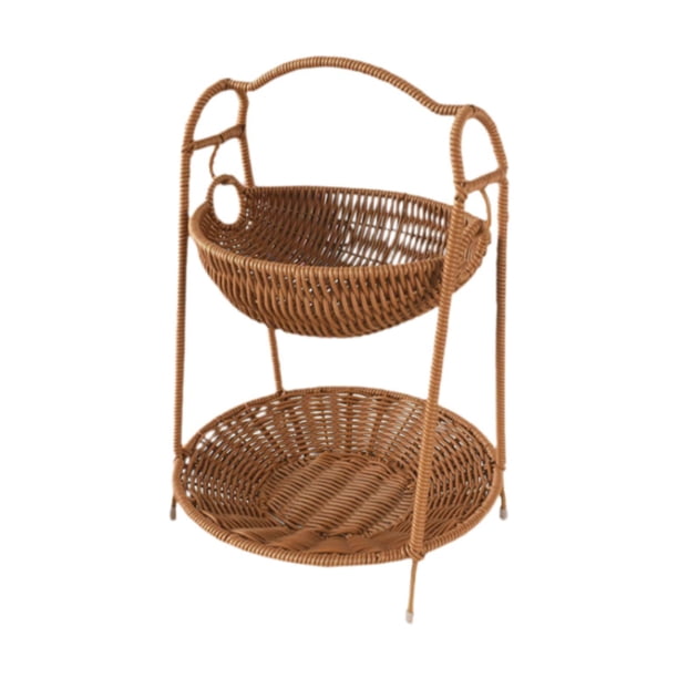Cesta de frutas para servir bocadillos, bandeja de dos niveles tejida para frutas, cesta de almacenamiento para frutas, cupcakes, restaurante, sala de