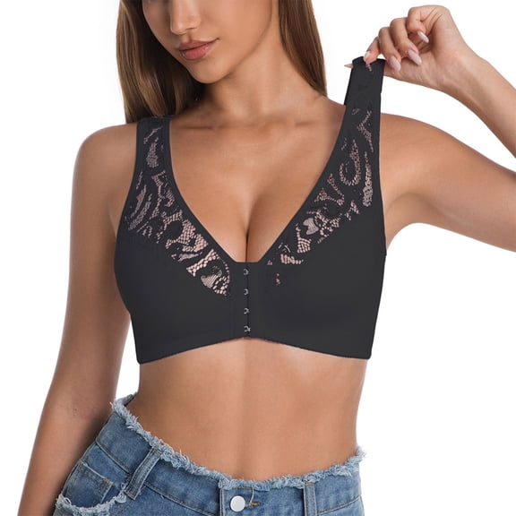 Women's Bra Soild Color Underwear Bra Everyday Underwear Moderate Support Wide Strap No Underwire Scalloped Senior Front Women's Seamless Bras