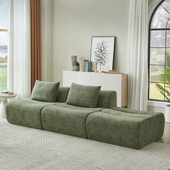 MAYEERTY Oversized 3 Seater Compressible Chenille Sectional Sofa, Modern & Space-Saving for Living Room, 107*41*27"Green