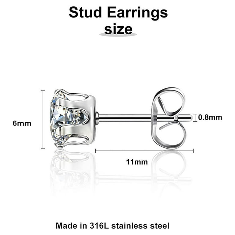 Cupimatch 12 Pairs Stainless Steel CZ Stud Earrings - 3mm & 5mm Sizes, Hypoallergenic, 12 Colors, Gift Box