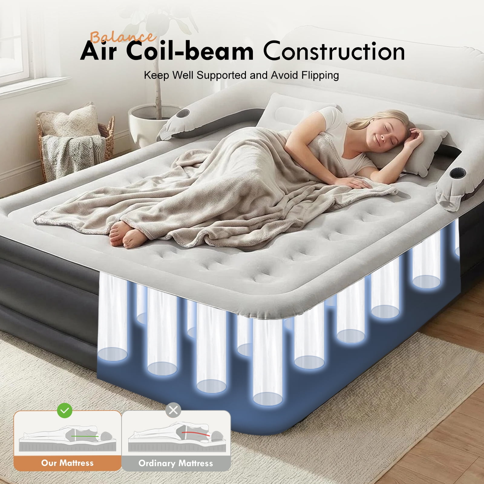 Honeydrill 15" King Air Mattress with Headboard, Airbed Inflatable Couch with Pump