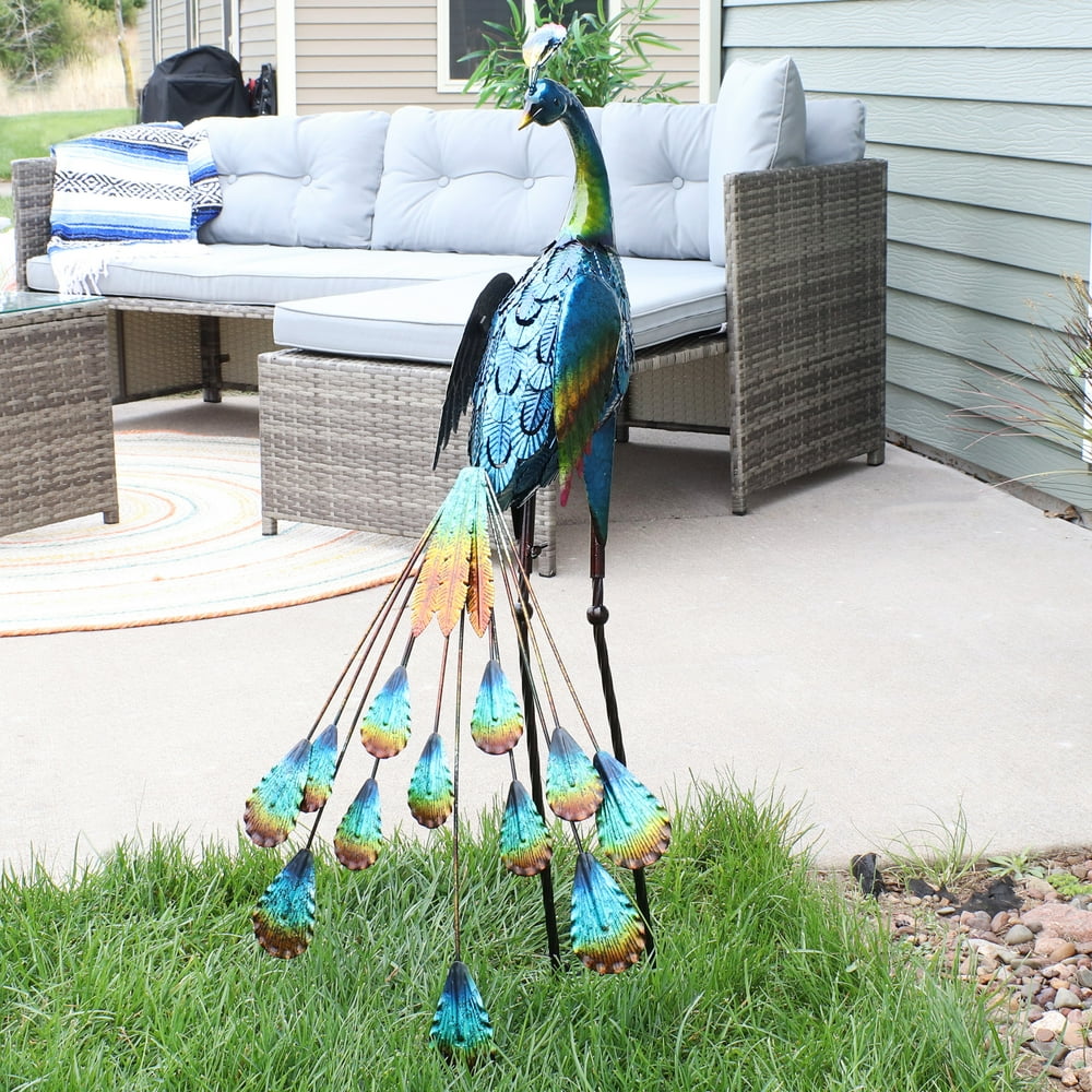 Sunnydaze Outdoor Metal Peacock Statue Yard Art, Lawn and Garden