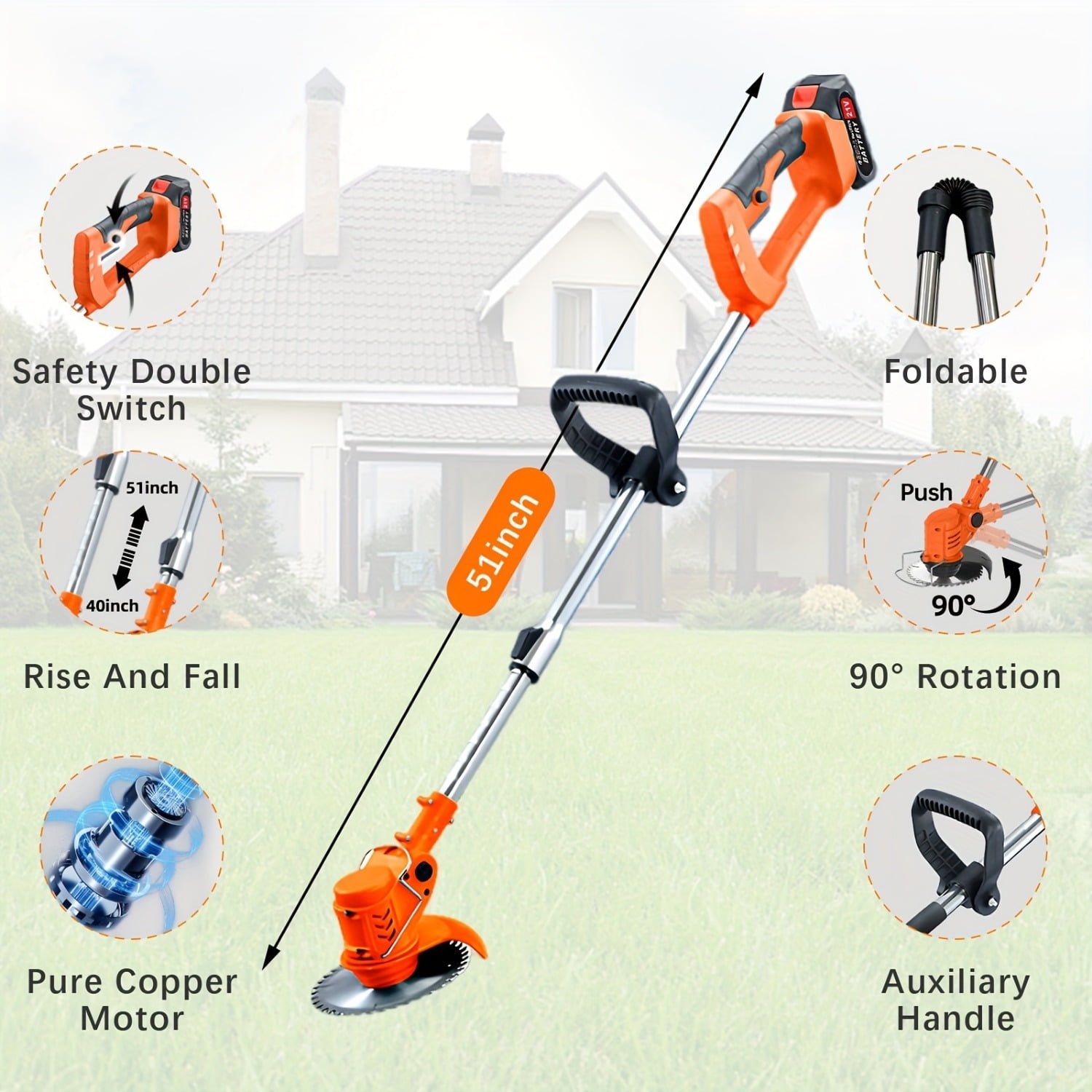Kqiang Cordless Electric Weed Wacker, 4-in-1 Trimmer Wheels 21V Portable Lawn Care Edger