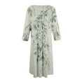 thumbnail image 3 of FrzhBrz Women's Loose Fit Crew Neck 3/4 Sleeve Elegant Print Flare A-Line Midi Dress, 3 of 4