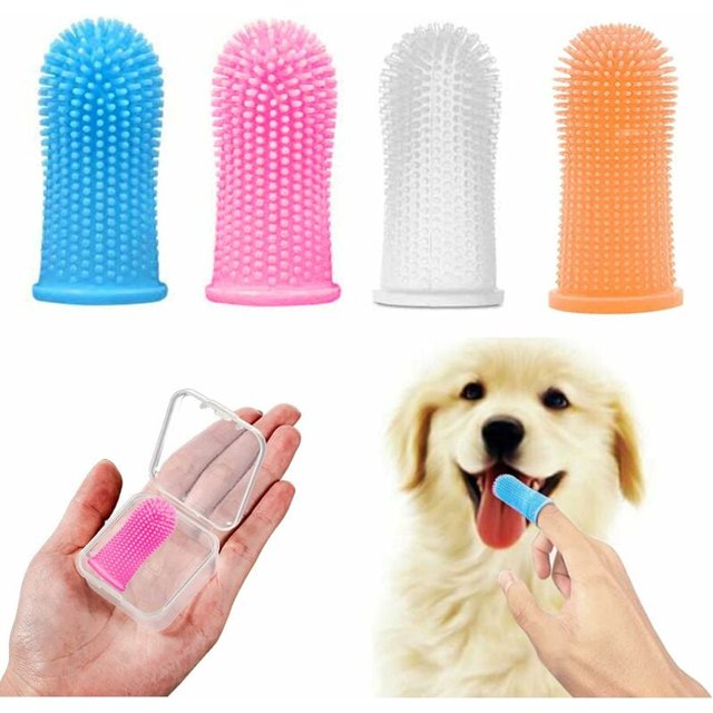 Juego de 4 paquetes de cepillo de dientes para perros, kit de cepillo de dientes para dedos, higiene bucal para perros, cerdas para el cuidado dental para cachorros, gatos y mascotas pequeñas