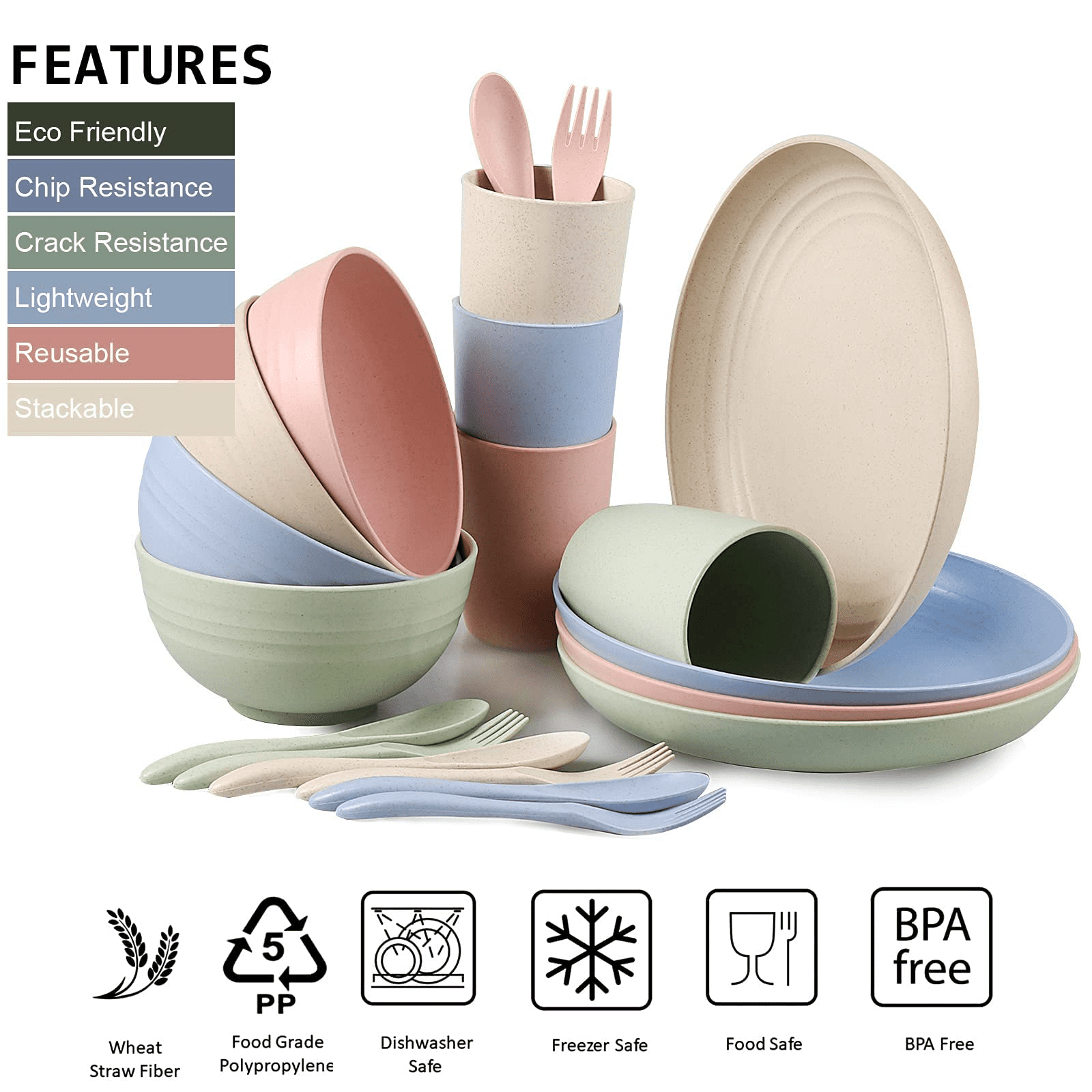 Luxsea Plates And Bowls Sets For Children Adult Travel Picnic Camping  Student Bubble Surface Durable Round Anti-fall Bowl Wheat Straw Dinnerware  Sets Northern 