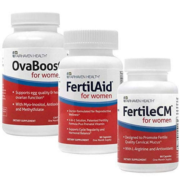 FertilAid for Women, OvaBoost, FertileCM TTC Boost Bundle: Vitex, Myo-Inositol, L-Arginine, Essential Vitamins, Minerals & More - Natural Fertility Support - 1 Month Supply