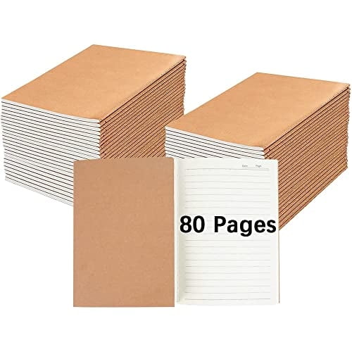 Paquete 30 Cuadernos, Kraft, 80 Páginas, Rayado, Viajero, Memo - Cosidos, Marrón, 8'' x 5.6''