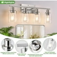 thumbnail image 3 of 4-Light Bathroom Light Fixtures, Brushed Nickel Vanity Lights with Clear Glass Shades, Modern Bathroom Wall Lamp for Mirror Living Room Cabinet Bedroom Porch, 3 of 14