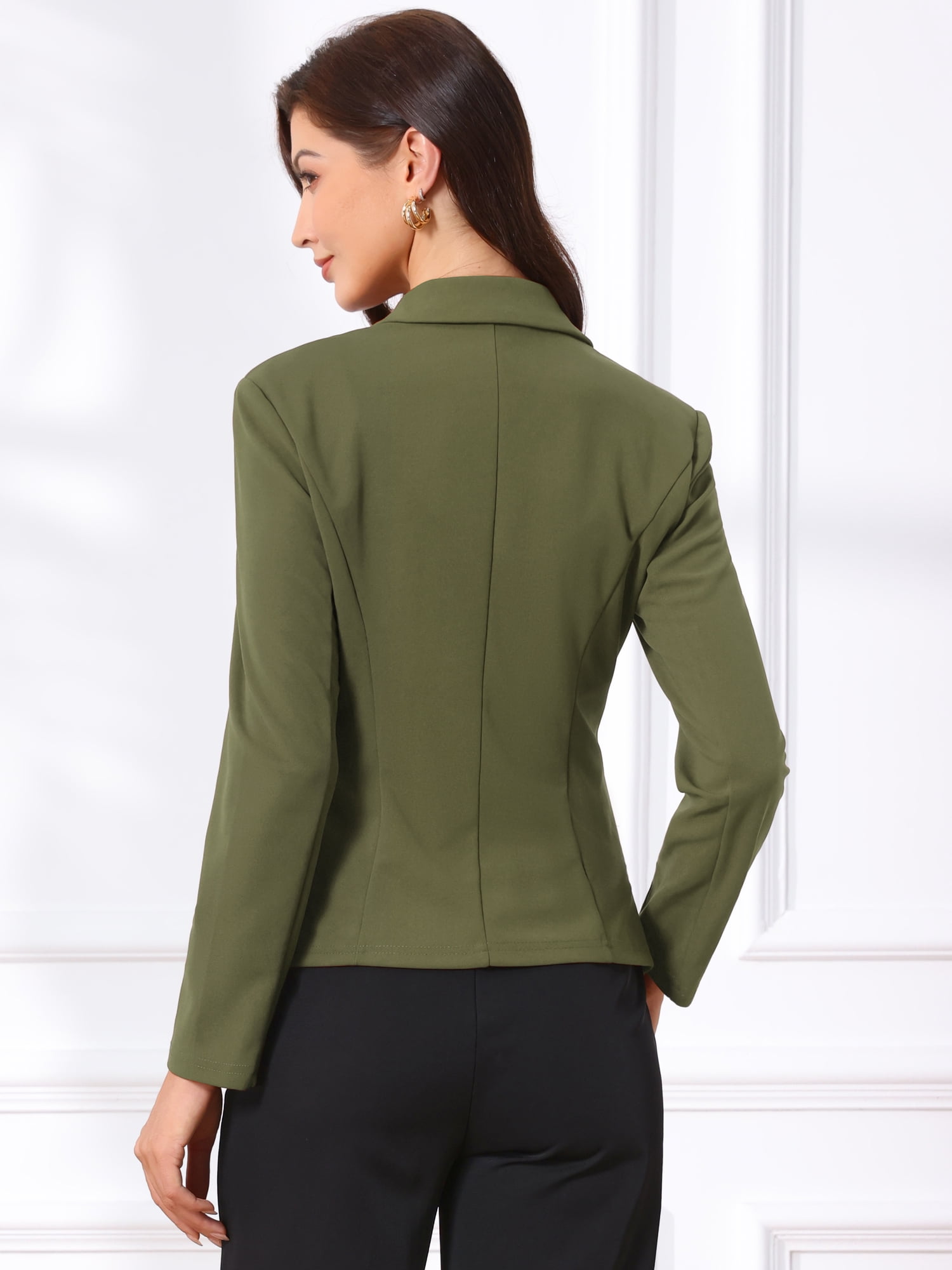 DARING DIVA Women's Stretch Lapel Collar Long Sleeve Jacket Suit Blazer L Gray Army Green