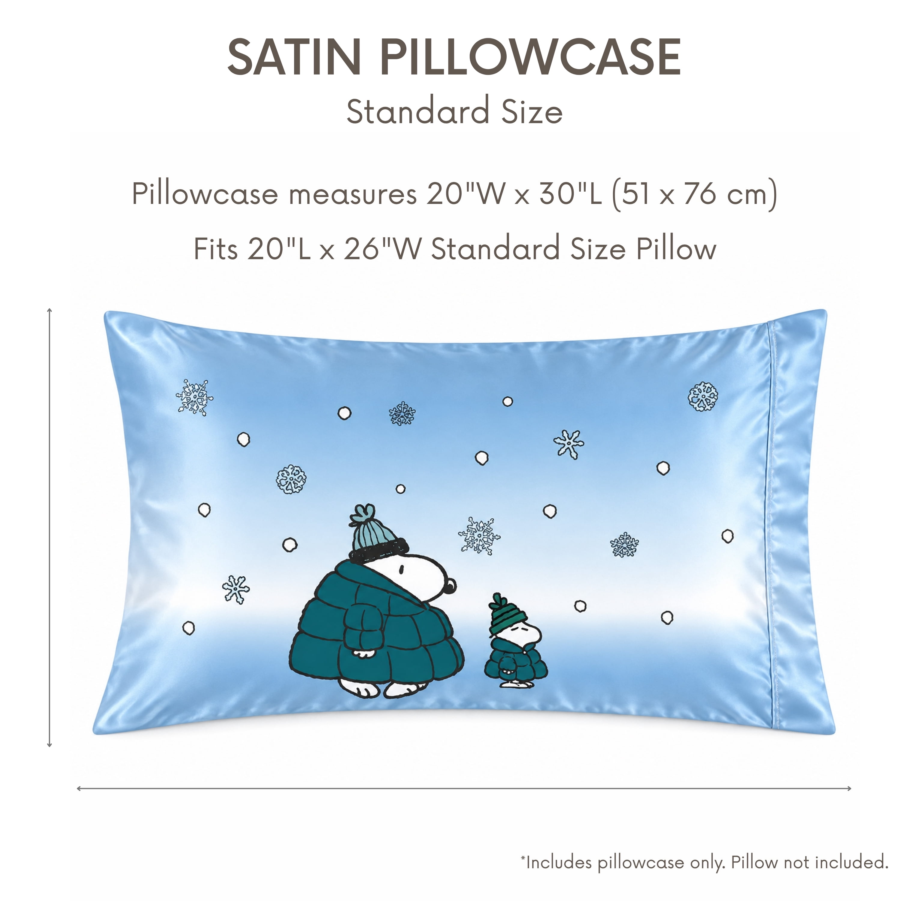 Peanuts Snoopy Puffy Coat Reversible Silky Satin Pillowcase, Standard Size, 1-Pack