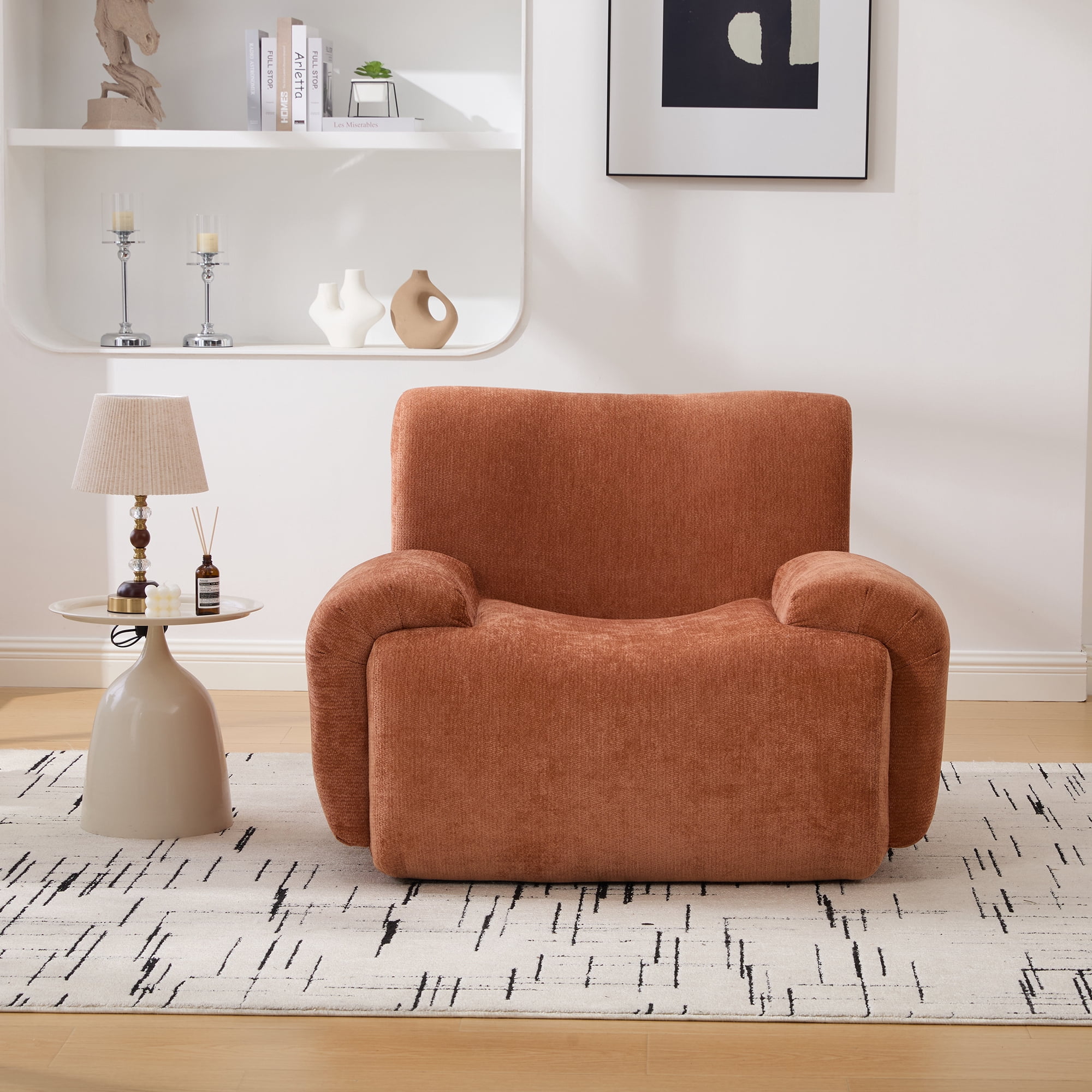 Chenille Single Sofa Chair Soft Fabric No Assembly for Living Room Bedroom Dorm