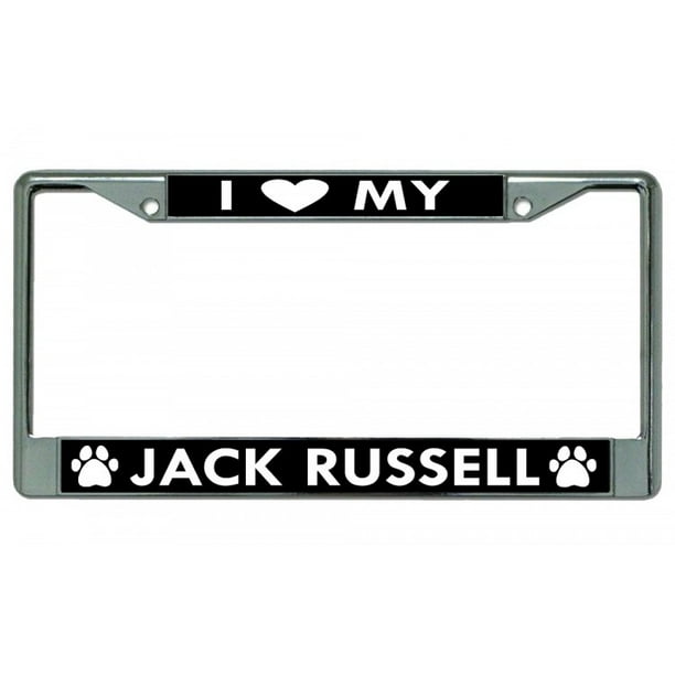I Heart My Jack Russell Dog Chrome License Plaque Cadre