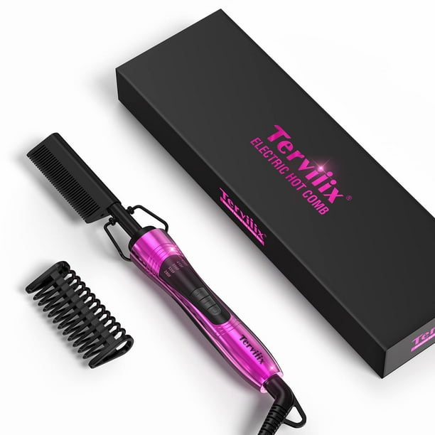 Terviiix Hot Comb Electric, Pressing Combs for Black Hair, AntiScald Straightening Comb, 24k