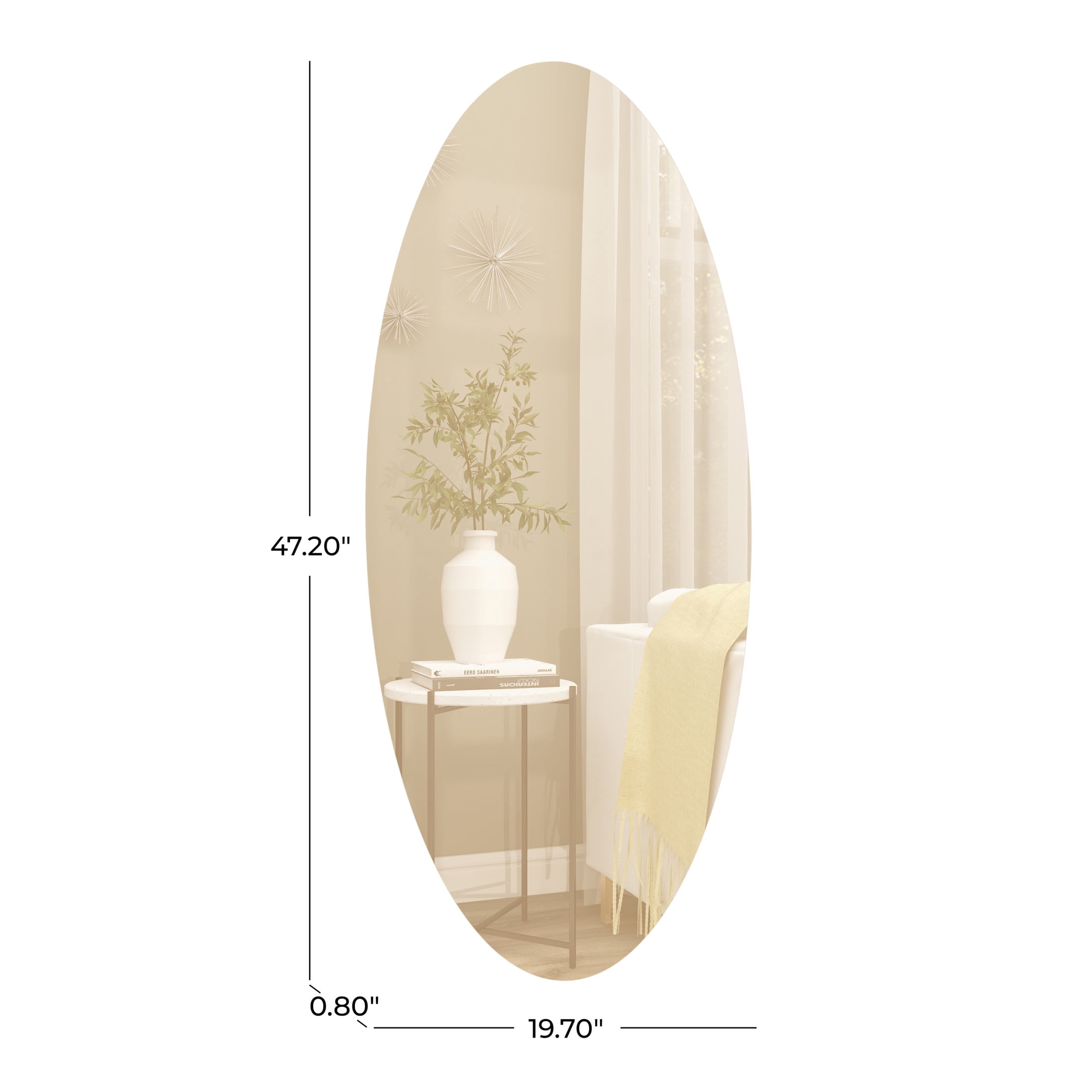DecMode 20" x 47" Beige Oval Wall Mirror