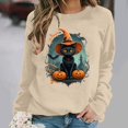 thumbnail image 2 of LangJing Halloween Spooky Season Sweatshirts Women Black Cat Pumpkin Graphic Long Sleeve Shirt Oversized Pullover Fall Tops Khaki,S, 2 of 7
