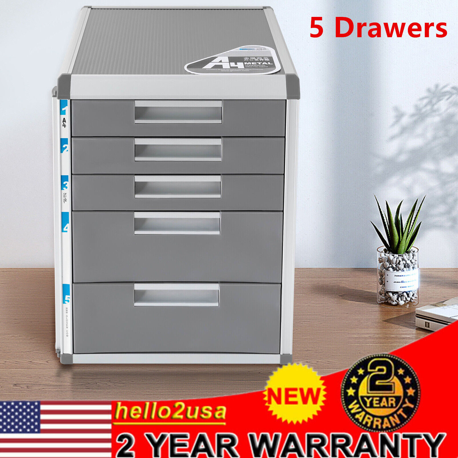 Denest 5-Drawer Lockable Modern Desktop Drawer Organizer Aluminum Desk Document Storage Box Multi-Functional Office File Cabinet