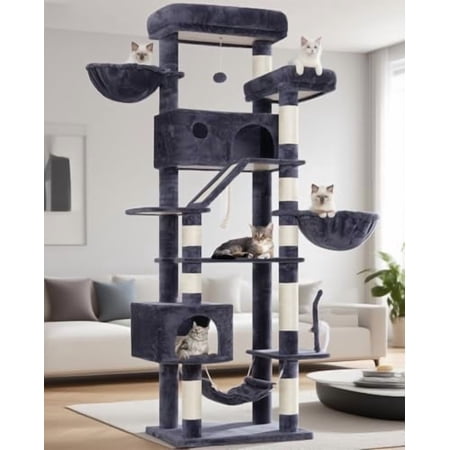Cat Tree for Large Cats, 78.7"(200cm) Tall Cat Tower for Indoor Cats Multiple Cats with Large Top Perch, Cat Condo, Cat Hammcok, Cat Scratching Post, Dark Gray GCT031G
