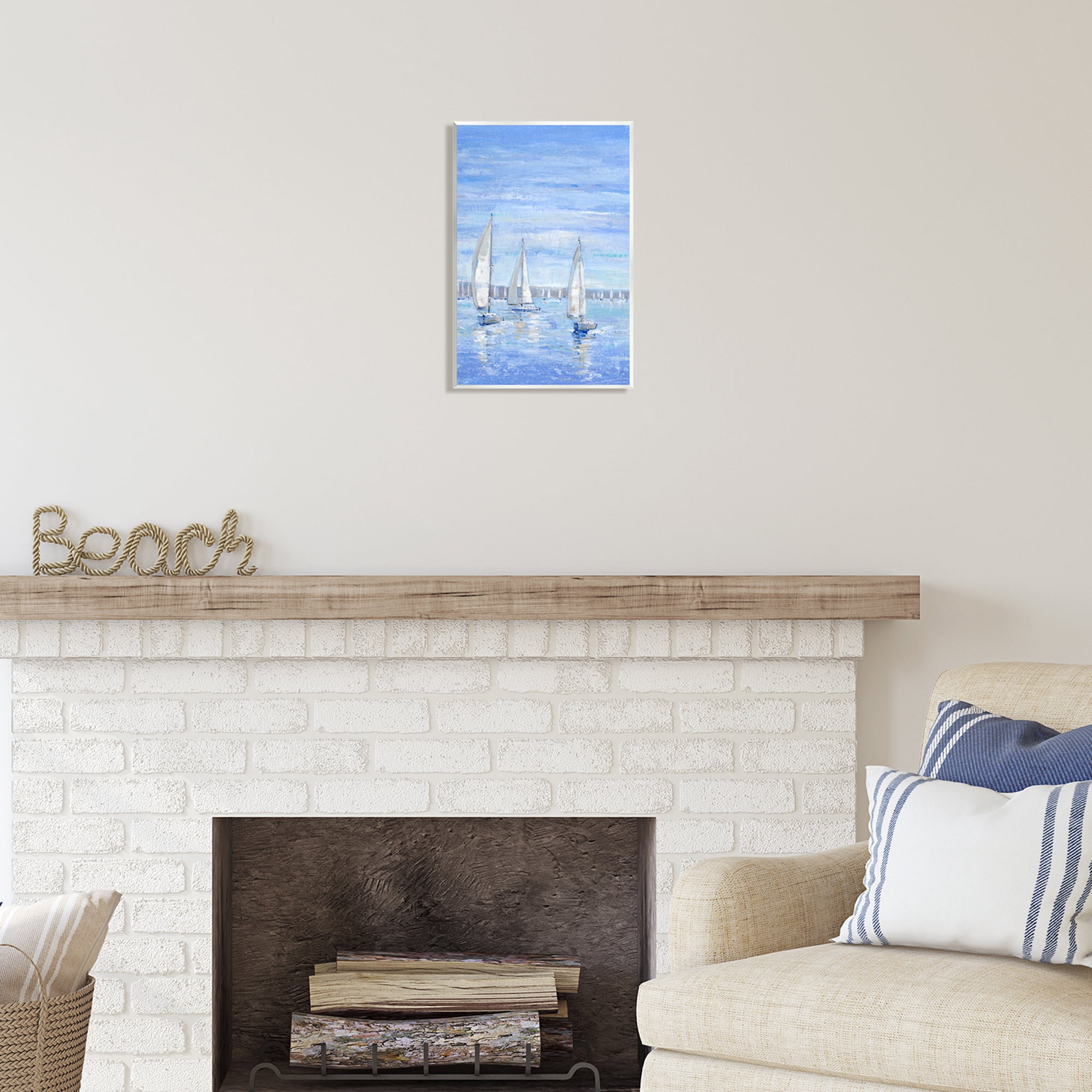Stupell Industries Blue Sailboat Fleet Transportation Painting Unframed Art Print Wall Art, 10 x 15