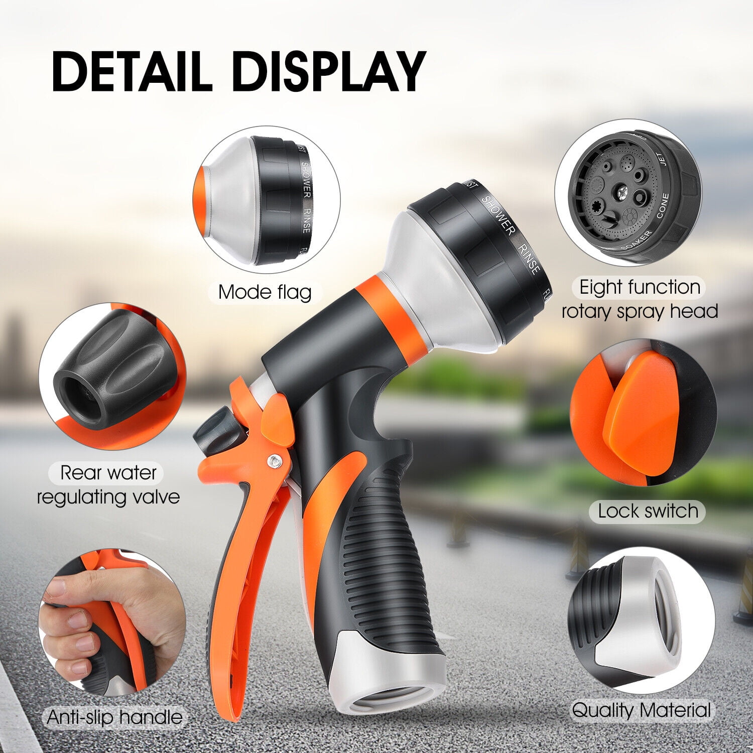 Teblint Hose Nozzles for Lawn & Garden, Heavy-Duty Multi-Function Water Hose Nozzle, 8  Spray Patterns for Watering Plants, Cleaning Cars, Showering Pets