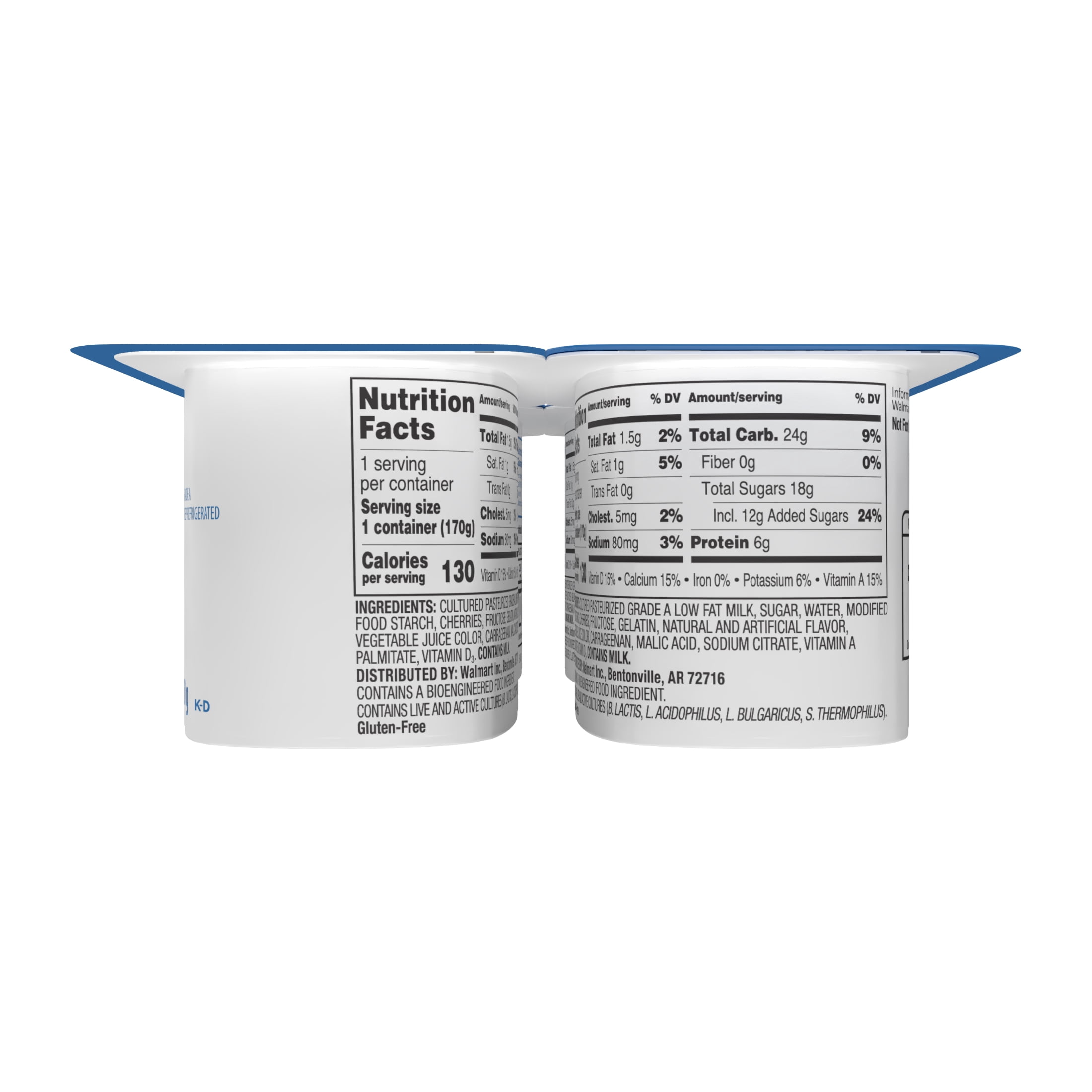 Great Value Original Cherry Low-fat Yogurt, 6 oz Cups, 4 Count