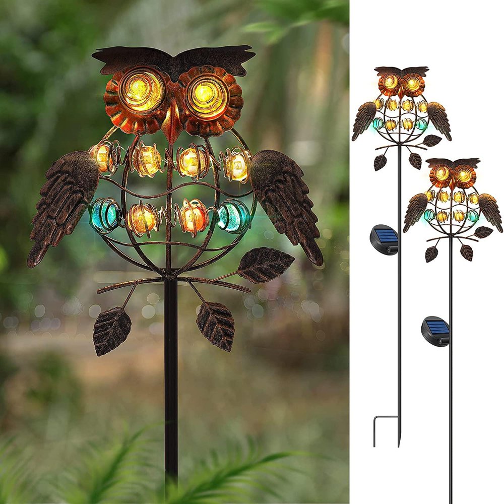 2Pack Garden Solar Lights Outdoor, Solar Powered Stake Lights, Metal