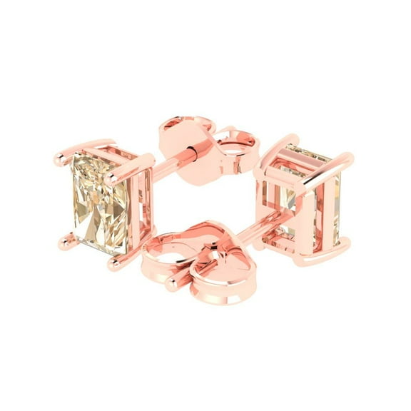 2.0 Ct Emerald Cut Studs Natural Morganite 18K Rose Solid Solid Gold Everyday Dainty Earrings Push Back