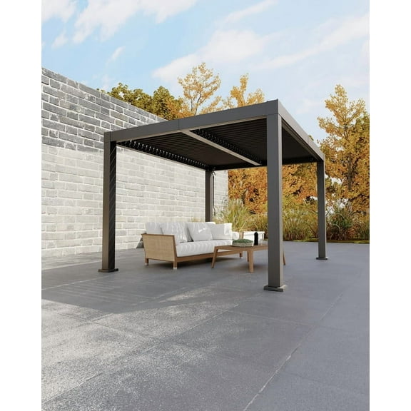 Towallmark Louvered Pergola, 10X12 FT Adjustable Aluminum Hardtop Gazebo, Reinforced Frame With Integrated Drainage System For Patio Deck, Gray