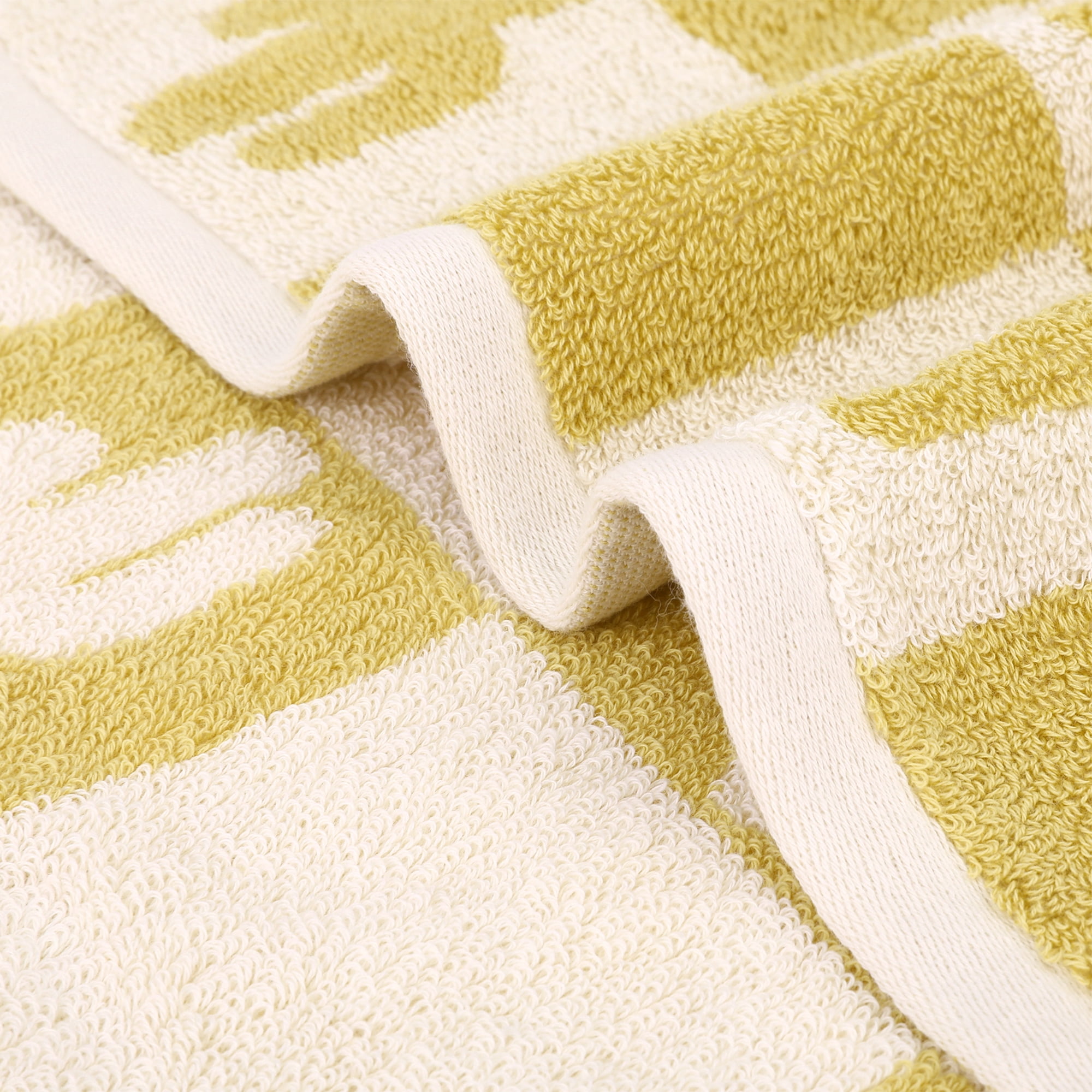 Unique Bargains Color Block Plaid Cotton Bathroom Hand Towels Yellow-Coconut Tree 4-Piece