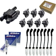 8 AD Auto Parts Ignition Coils + 8 OEM 41-962 Double Platinum Spark Plugs + 8 Herko WGM48 Spark Plug Wires w/Heat Shields Compatible With D513A