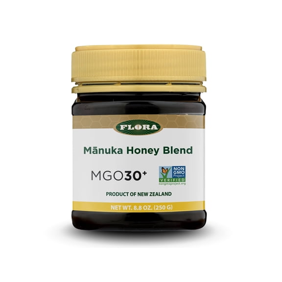 Flora - Mānuka Honey Blend MGO 30+, New Zealand Honey, 100% Traceable MGO,Natural Healing, Sore Throat Relief, Aids Digestion, 8.8-oz. Jar