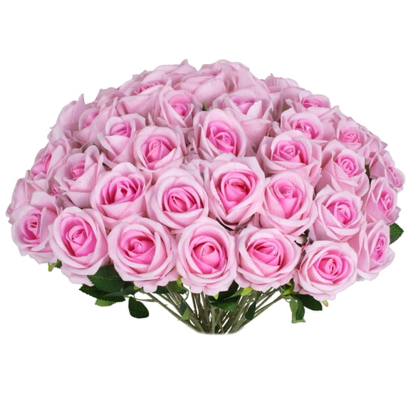 Rosas rosas artificiales, 30 unidades, flores sintéticas de seda Jefuzh