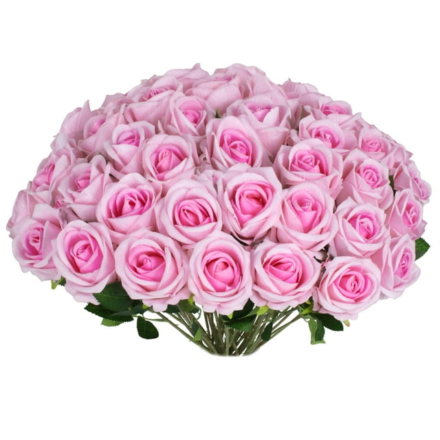 Rosas rosas artificiales, 30 unidades, flores sintéticas de seda Jefuzh