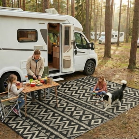 Little Dove 5*8 ft Outdoor Rug Waterproof, Reversible Plastic Straw Patio Mat for RV, Deck, Balcony, Backyard, Geometric rhombus