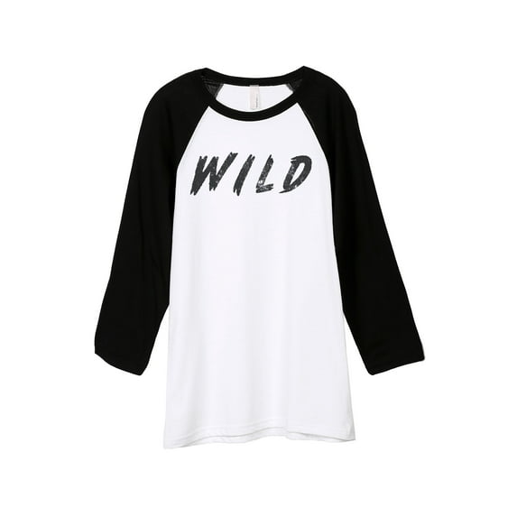 Wild Unisex 3/4 Sleeves Baseball Raglan T-Shirt Tee White Black X-Small