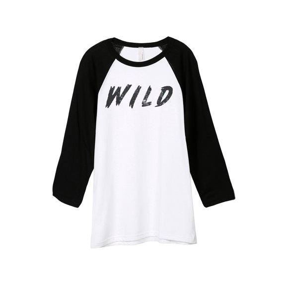 Wild Unisex 3/4 Sleeves Baseball Raglan T-Shirt Tee White Black X-Small