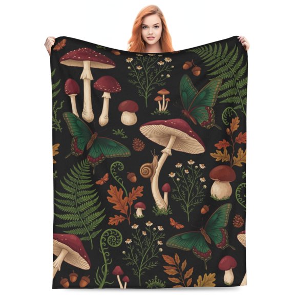 Mushroom Blanket Gifts for Women, Soft Cozy Flannel Mushroom Throw Blanket, All-Season Cottagecore Room Decor, Blanket for Adults and Teens 50x40